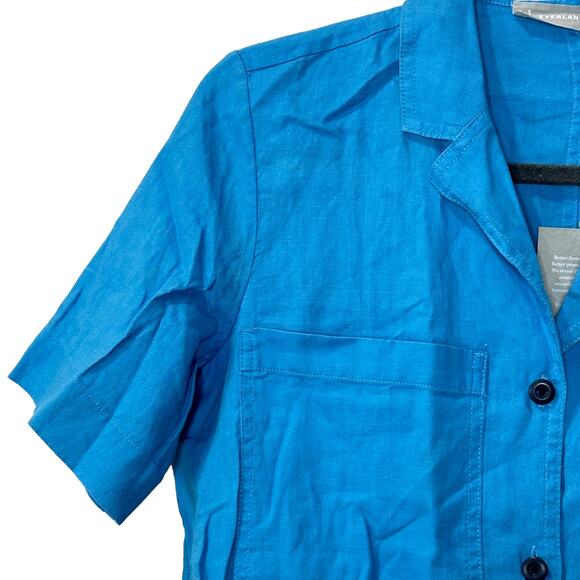 Everlane The Linen Workwear Dress Blue Button Front Women's XXS NWT Lagenlook - Picture 7 of 10